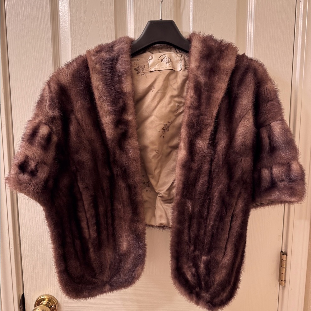 Vintage mink fur wrap stole jacket cape shawl